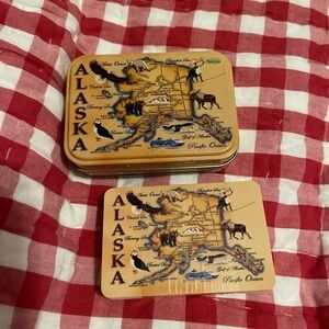 Playing Card Deck ALASKA Theme Metal Tin Can Storage Case Polar Animals NEW